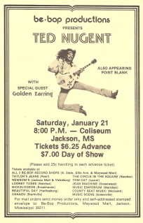 Ted Nugent show ad with Golden Earring January 21, 1978
